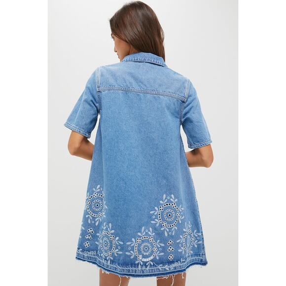 GANNI Light Blue Stone Broderie Anglaise Dress Size 6 NWT Retail $445 - Picture 2 of 7